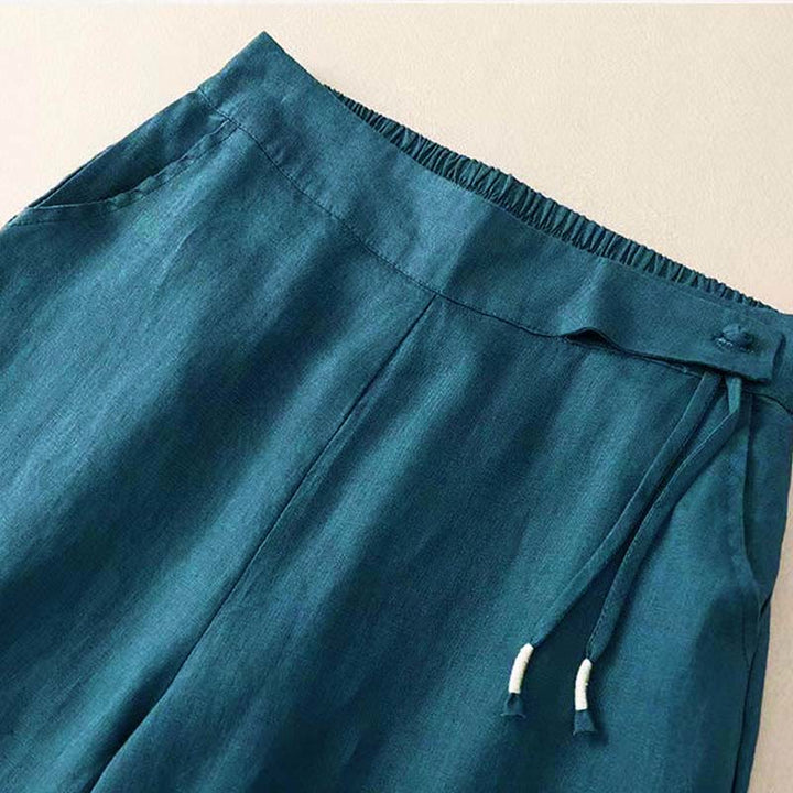 Van Dame Casual Effen Kleur Eén Knop Vrouwen Capri Wijde Pantalon Met Zakken