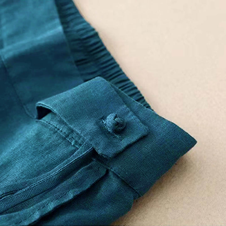 Van Dame Casual Effen Kleur Eén Knop Vrouwen Capri Wijde Pantalon Met Zakken