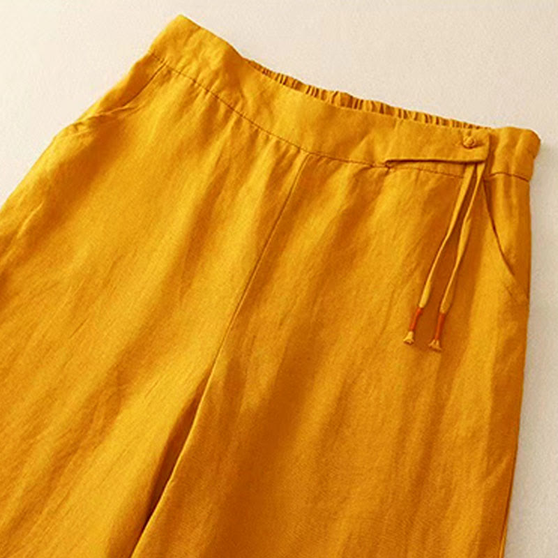 Van Dame Casual Effen Kleur Eén Knop Vrouwen Capri Wijde Pantalon Met Zakken