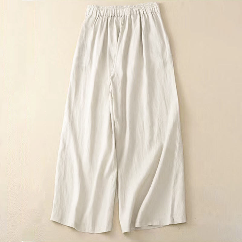 Van Dame Casual Effen Kleur Eén Knop Vrouwen Capri Wijde Pantalon Met Zakken