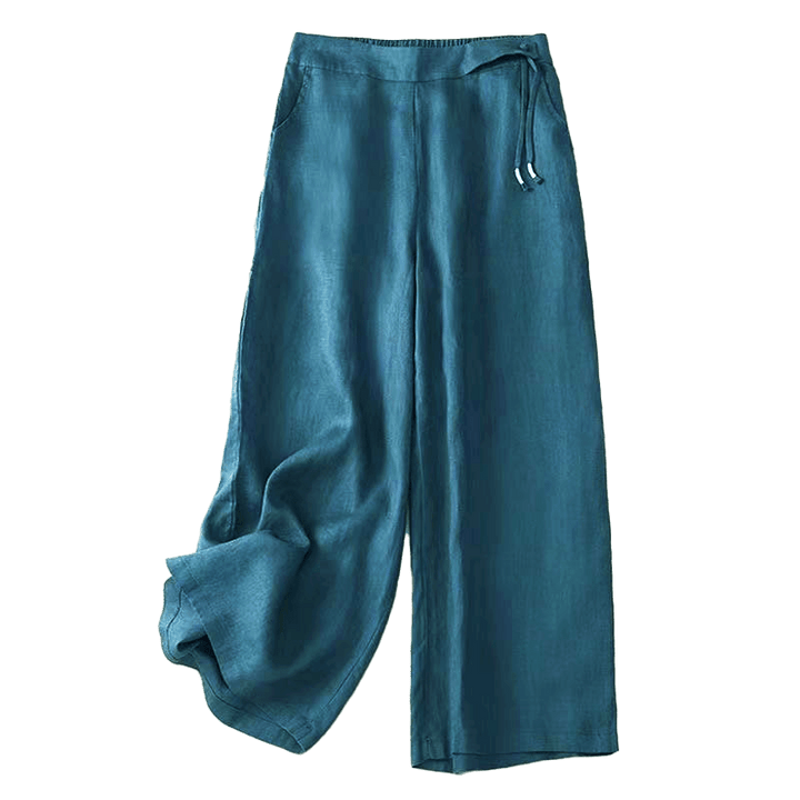 Van Dame Casual Effen Kleur Eén Knop Vrouwen Capri Wijde Pantalon Met Zakken