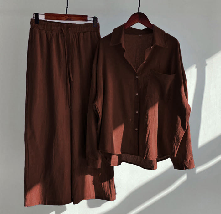 2Pcs Langsleeve Shirt Top Met Zakjes Trekkoord Broek Meditatie Katoenen Kleding Vrouwen Set