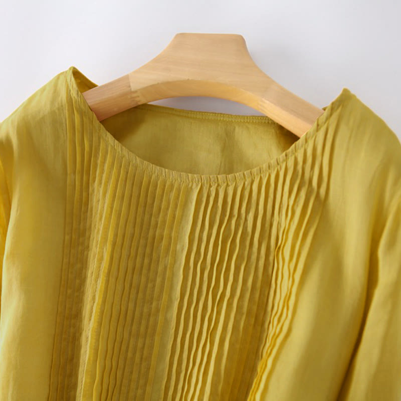 Casual Vetersluiting Effen Crew Neck Halve Mouw Midi Jurk Met Zakken
