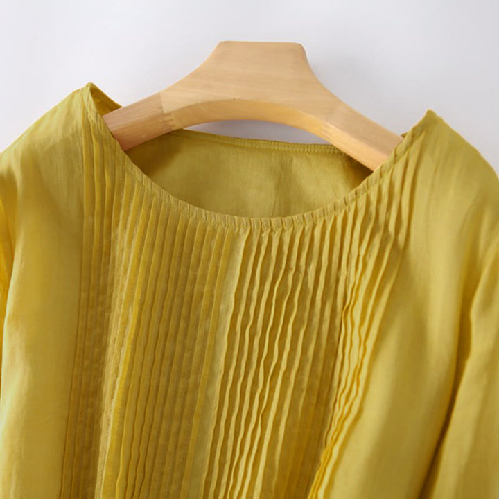 Casual Vetersluiting Effen Crew Neck Halve Mouw Midi Jurk Met Zakken