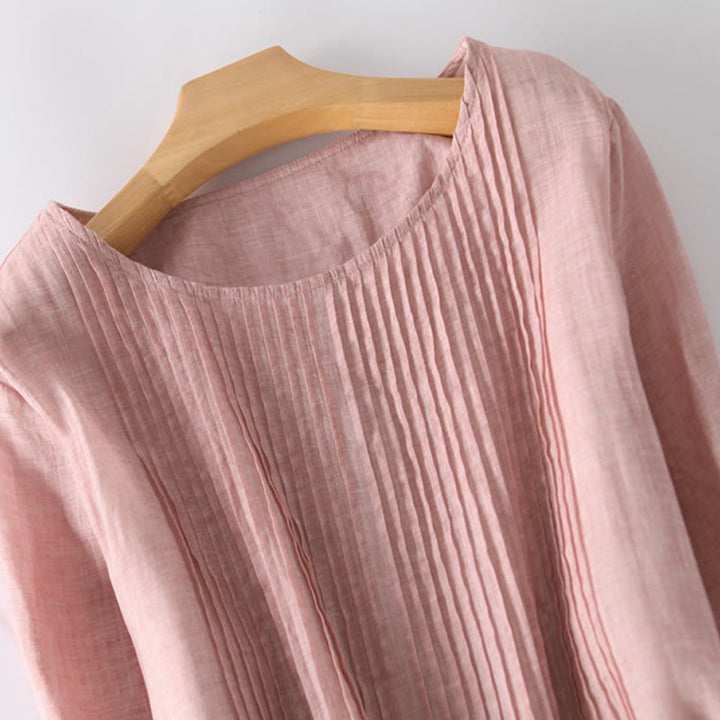 Casual Vetersluiting Effen Crew Neck Halve Mouw Midi Jurk Met Zakken