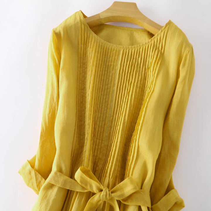 Casual Vetersluiting Effen Crew Neck Halve Mouw Midi Jurk Met Zakken