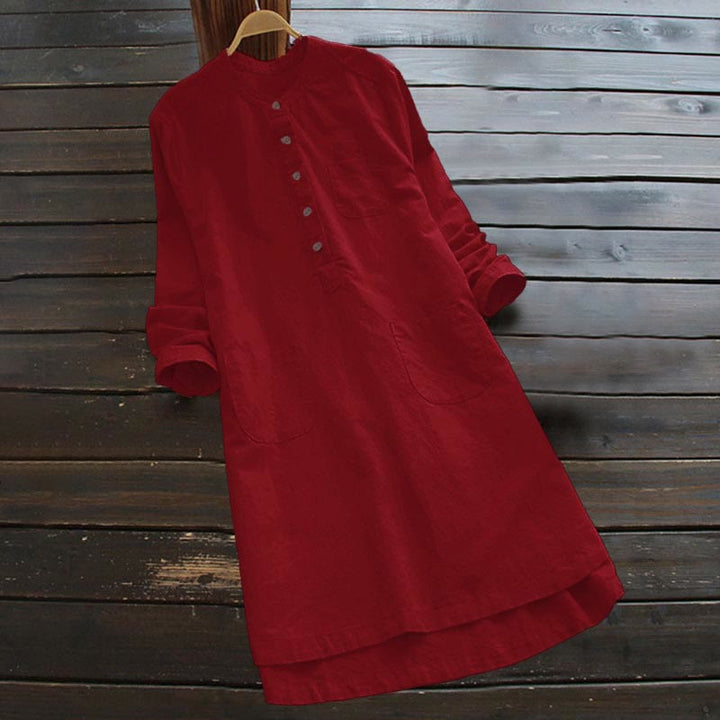 Van Dame Solid Knopen Lange Mouwen Dames Shirt Met Zakjes
