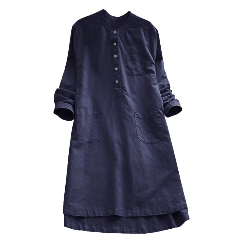 Van Dame Solid Knopen Lange Mouwen Dames Shirt Met Zakjes