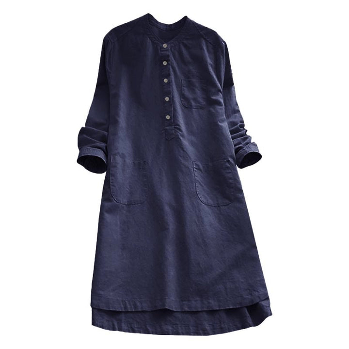 Van Dame Solid Knopen Lange Mouwen Dames Shirt Met Zakjes