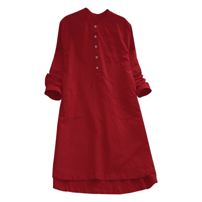 Van Dame Solid Knopen Lange Mouwen Dames Shirt Met Zakjes