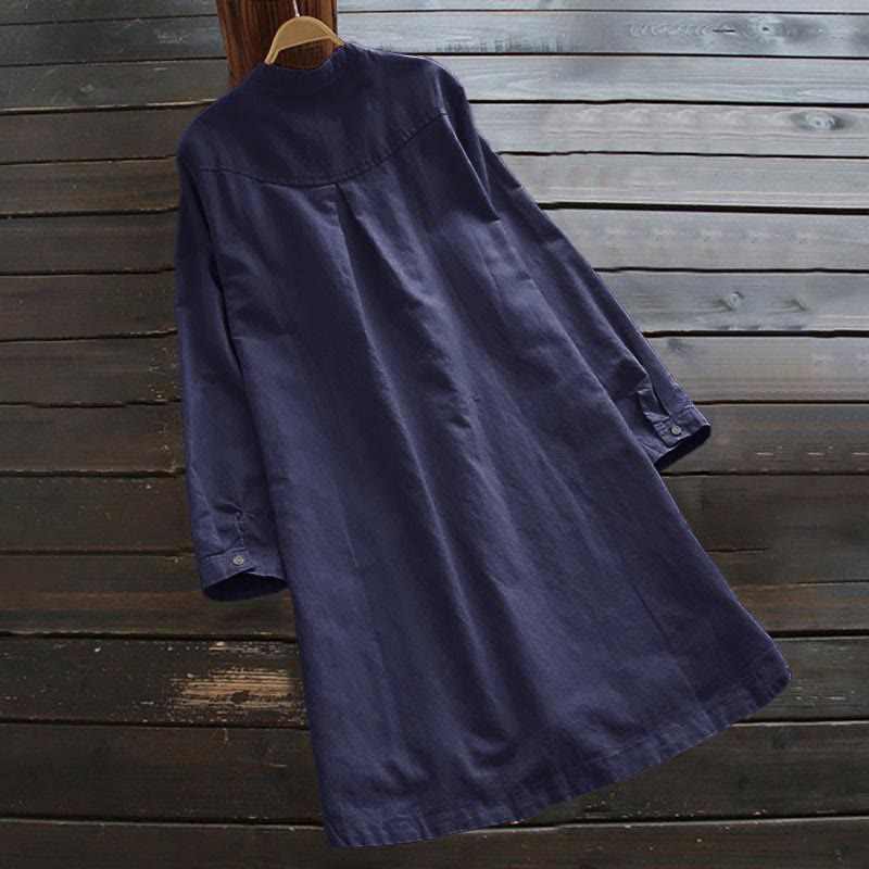 Van Dame Solid Knopen Lange Mouwen Dames Shirt Met Zakjes