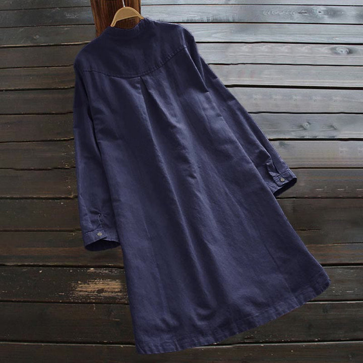 Van Dame Solid Knopen Lange Mouwen Dames Shirt Met Zakjes