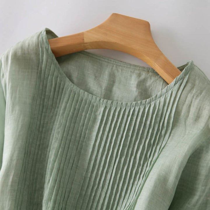 Casual Vetersluiting Effen Crew Neck Halve Mouw Midi Jurk Met Zakken