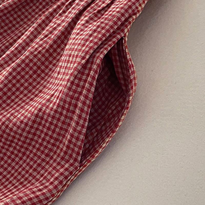 Casual Effen Handgemaakt Ruit Midi Jurk Katoenen Mouwloze Jurk Met Zakken