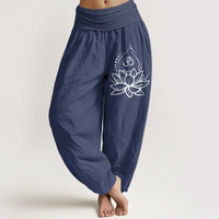 Van Dame Blooming Lotus Om Symbool Patroon Vrouwen Elastische Taille Harem Katoenen Broek