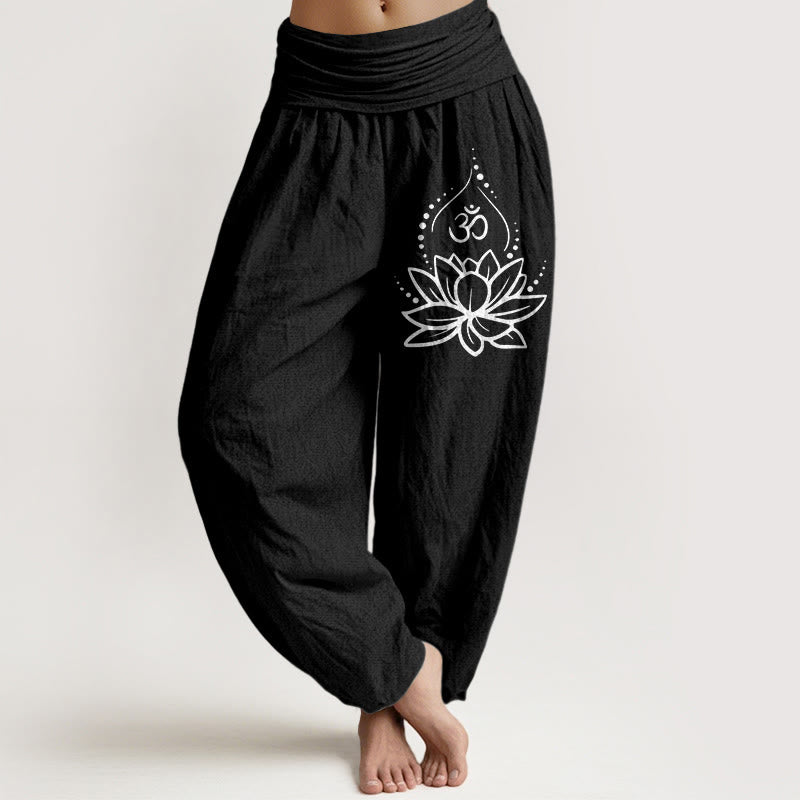 Van Dame Blooming Lotus Om Symbool Patroon Vrouwen Elastische Taille Harem Katoenen Broek