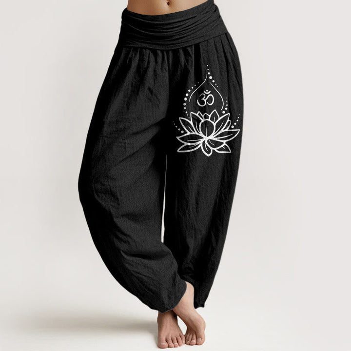 Van Dame Blooming Lotus Om Symbool Patroon Vrouwen Elastische Taille Harem Katoenen Broek