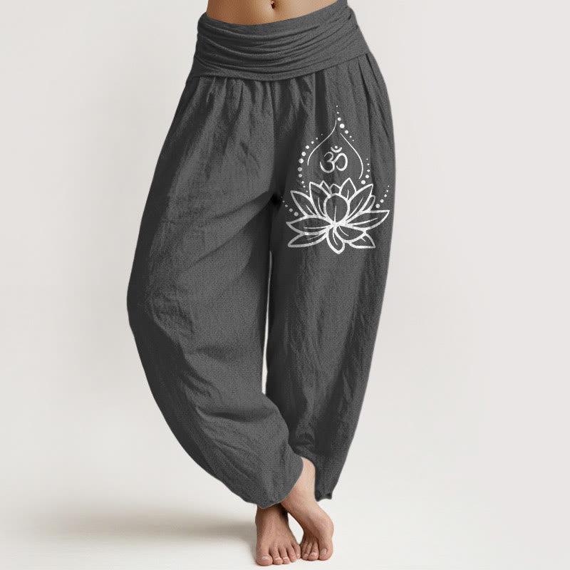 Van Dame Blooming Lotus Om Symbool Patroon Vrouwen Elastische Taille Harem Katoenen Broek