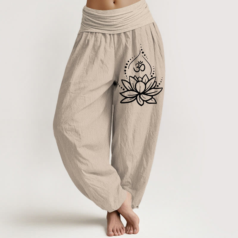 Van Dame Blooming Lotus Om Symbool Patroon Vrouwen Elastische Taille Harem Katoenen Broek