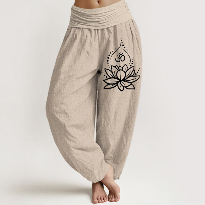Van Dame Blooming Lotus Om Symbool Patroon Vrouwen Elastische Taille Harem Katoenen Broek