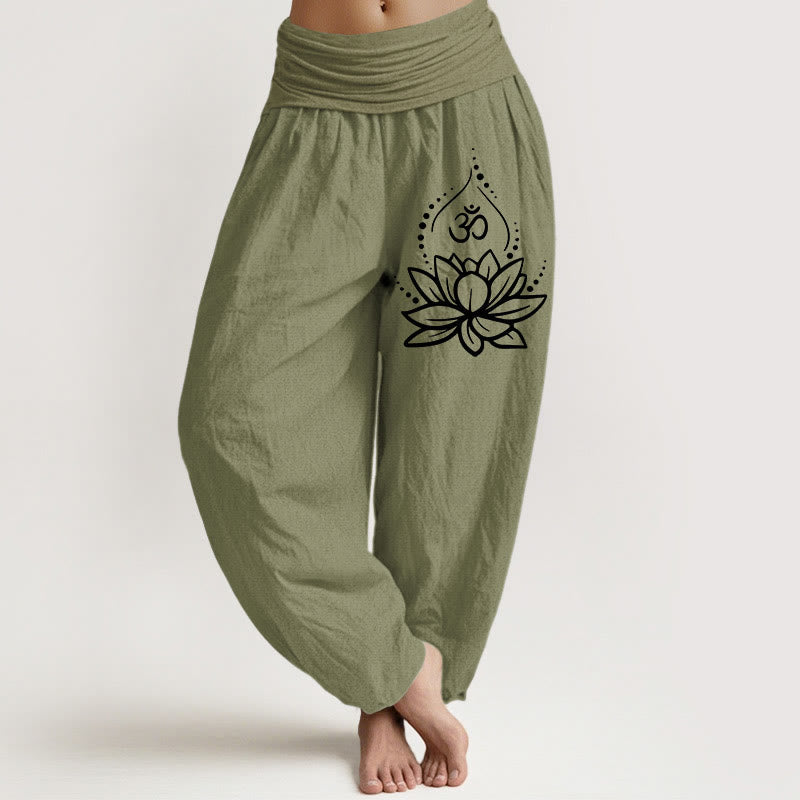 Van Dame Blooming Lotus Om Symbool Patroon Vrouwen Elastische Taille Harem Katoenen Broek