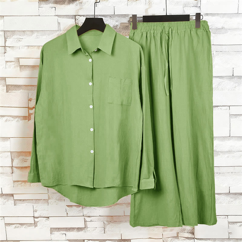 2Pcs Langsleeve Shirt Top Met Zakjes Trekkoord Broek Meditatie Katoenen Kleding Vrouwen Set