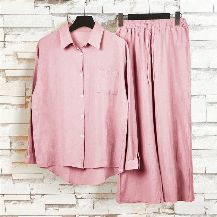 2Pcs Langsleeve Shirt Top Met Zakjes Trekkoord Broek Meditatie Katoenen Kleding Vrouwen Set