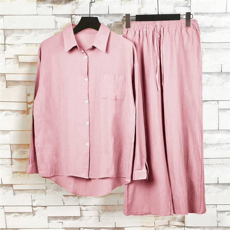Van Dame 2Pcs Langsleeve Shirt Top Met Zakjes Trekkoord Broek Meditatie Katoen Kleding Dames Set