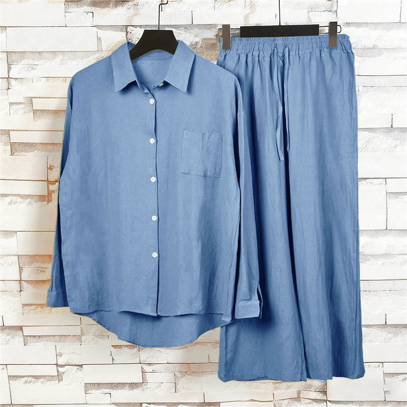 Van Dame 2Pcs Langsleeve Shirt Top Met Zakjes Trekkoord Broek Meditatie Katoen Kleding Dames Set
