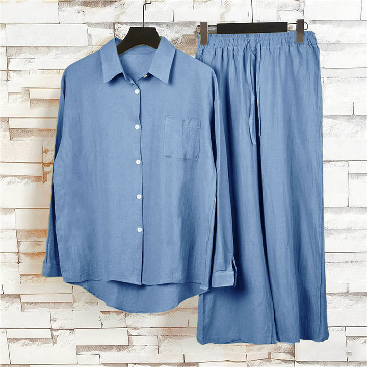 Van Dame 2Pcs Langsleeve Shirt Top Met Zakjes Trekkoord Broek Meditatie Katoen Kleding Dames Set