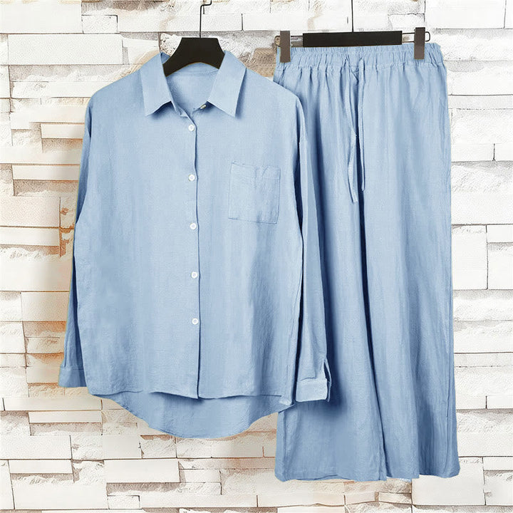 2Pcs Langsleeve Shirt Top Met Zakjes Trekkoord Broek Meditatie Katoenen Kleding Vrouwen Set