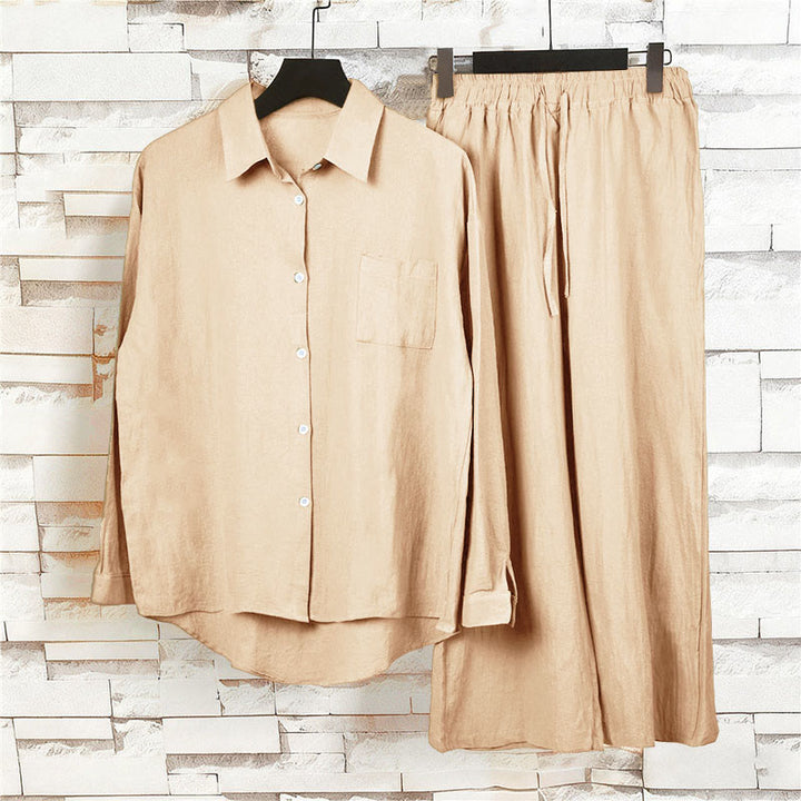 2Pcs Langsleeve Shirt Top Met Zakjes Trekkoord Broek Meditatie Katoenen Kleding Vrouwen Set