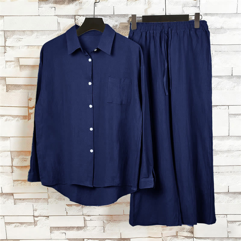 Van Dame 2Pcs Langsleeve Shirt Top Met Zakjes Trekkoord Broek Meditatie Katoen Kleding Dames Set