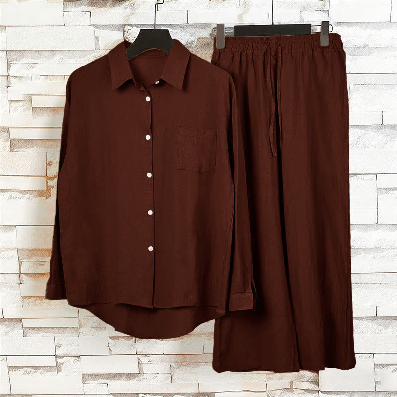2Pcs Langsleeve Shirt Top Met Zakjes Trekkoord Broek Meditatie Katoenen Kleding Vrouwen Set