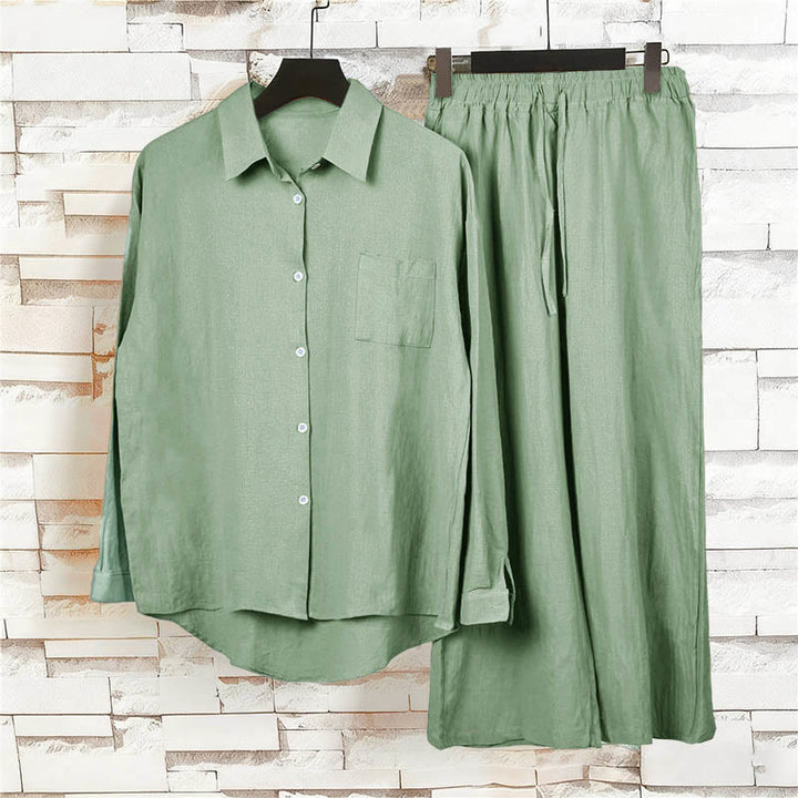 2Pcs Langsleeve Shirt Top Met Zakjes Trekkoord Broek Meditatie Katoenen Kleding Vrouwen Set