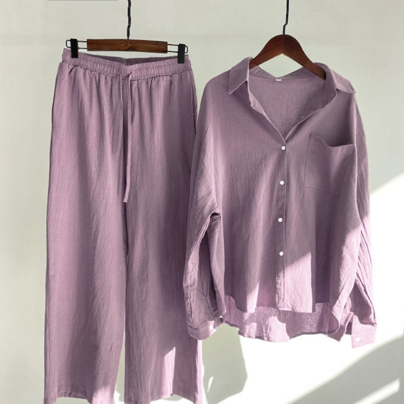 Van Dame 2Pcs Langsleeve Shirt Top Met Zakjes Trekkoord Broek Meditatie Katoen Kleding Dames Set