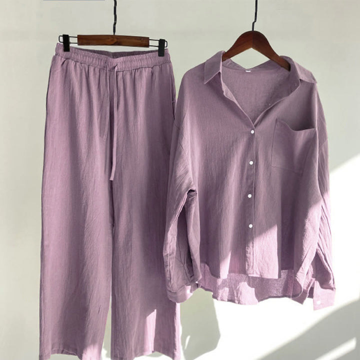 Van Dame 2Pcs Langsleeve Shirt Top Met Zakjes Trekkoord Broek Meditatie Katoen Kleding Dames Set