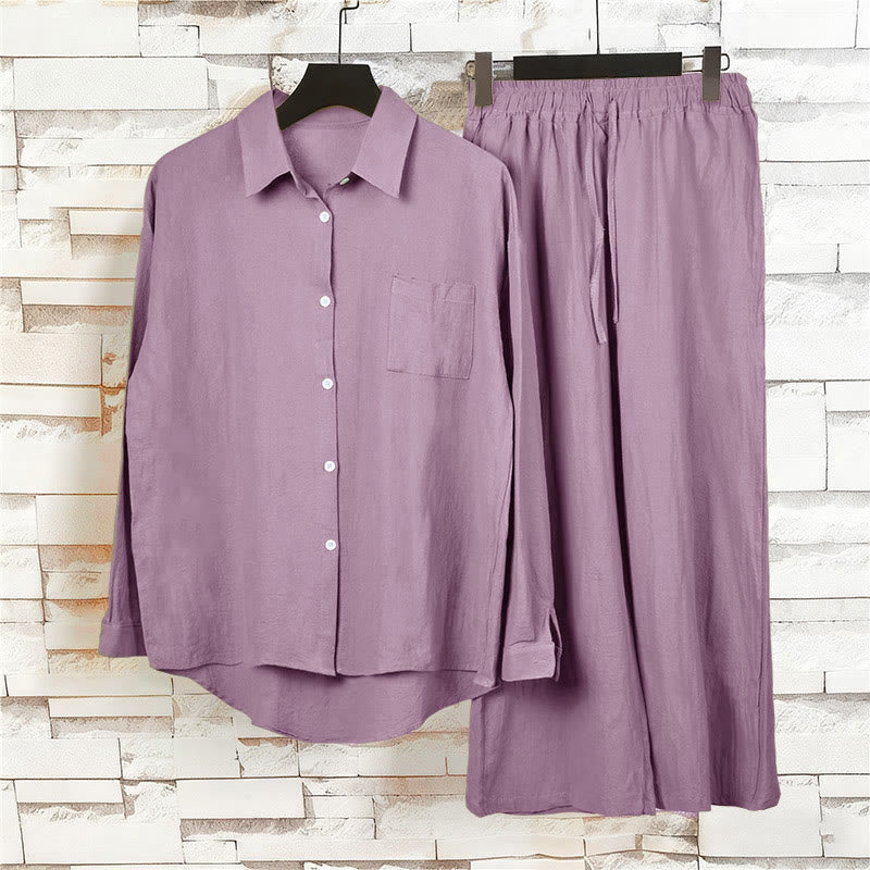 Van Dame 2Pcs Langsleeve Shirt Top Met Zakjes Trekkoord Broek Meditatie Katoen Kleding Dames Set