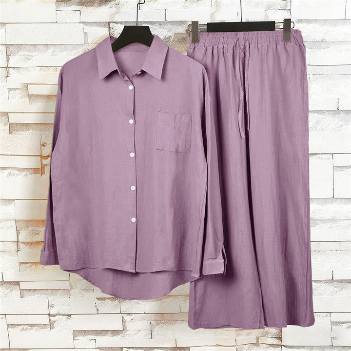 2Pcs Langsleeve Shirt Top Met Zakjes Trekkoord Broek Meditatie Katoenen Kleding Vrouwen Set