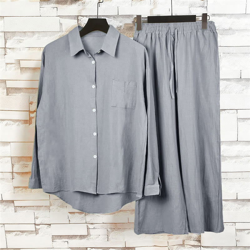2Pcs Langsleeve Shirt Top Met Zakjes Trekkoord Broek Meditatie Katoenen Kleding Vrouwen Set