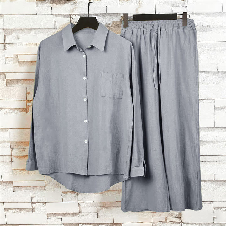 2Pcs Langsleeve Shirt Top Met Zakjes Trekkoord Broek Meditatie Katoenen Kleding Vrouwen Set