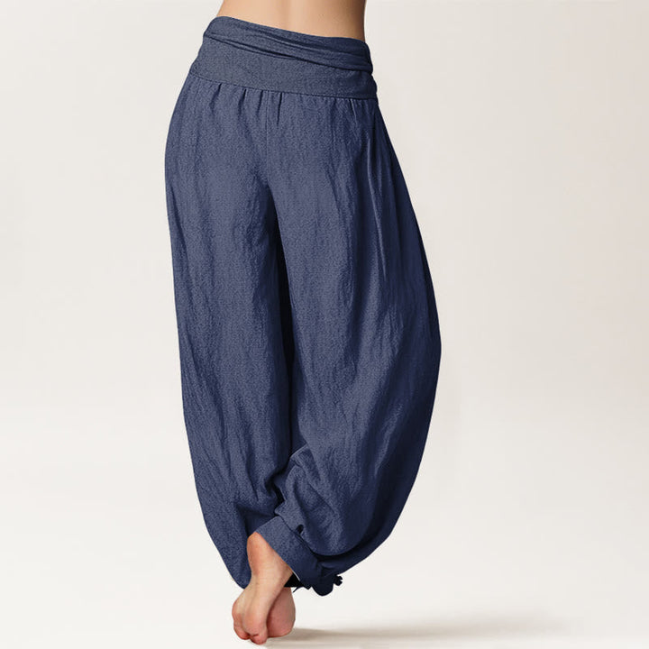 Van Dame Bamboe Bladeren Rode Zon Patroon Vrouwen Elastische Taille Harem Pure Katoenen Broek