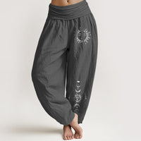 Van Dame Zon Maan Sterren Patroon Dames Elastische Taille Harem Pure Katoenen Broek