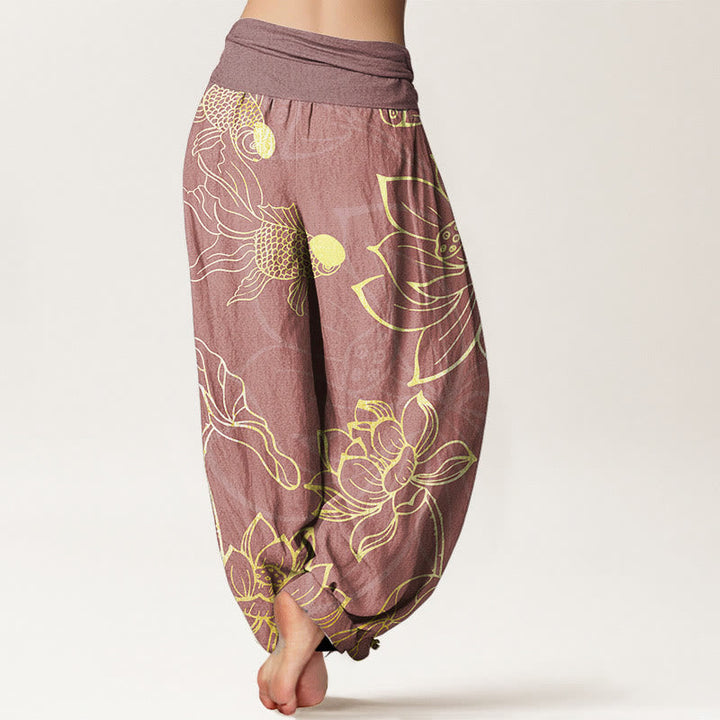 Van Dame Pure Cotton Lotus Leaf Koi Fish Dames Elastische Taille Harem Broek