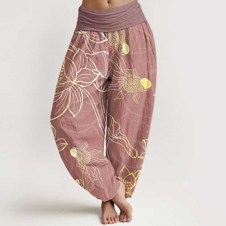 Van Dame Pure Cotton Lotus Leaf Koi Fish Dames Elastische Taille Harem Broek