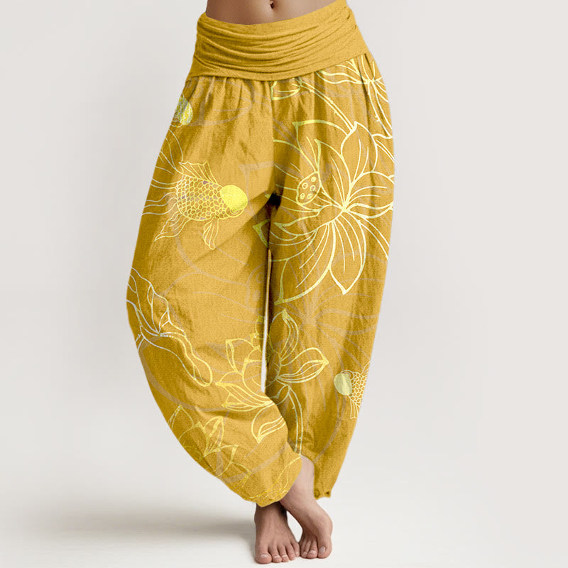 Pure Cotton Lotus Leaf Koi Fish Dames Elastische Taille Harem Broek