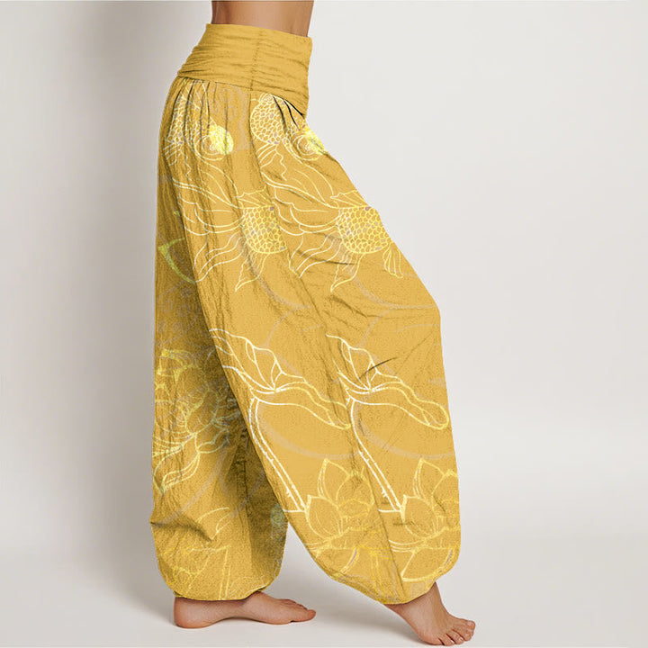 Van Dame Pure Cotton Lotus Leaf Koi Fish Dames Elastische Taille Harem Broek