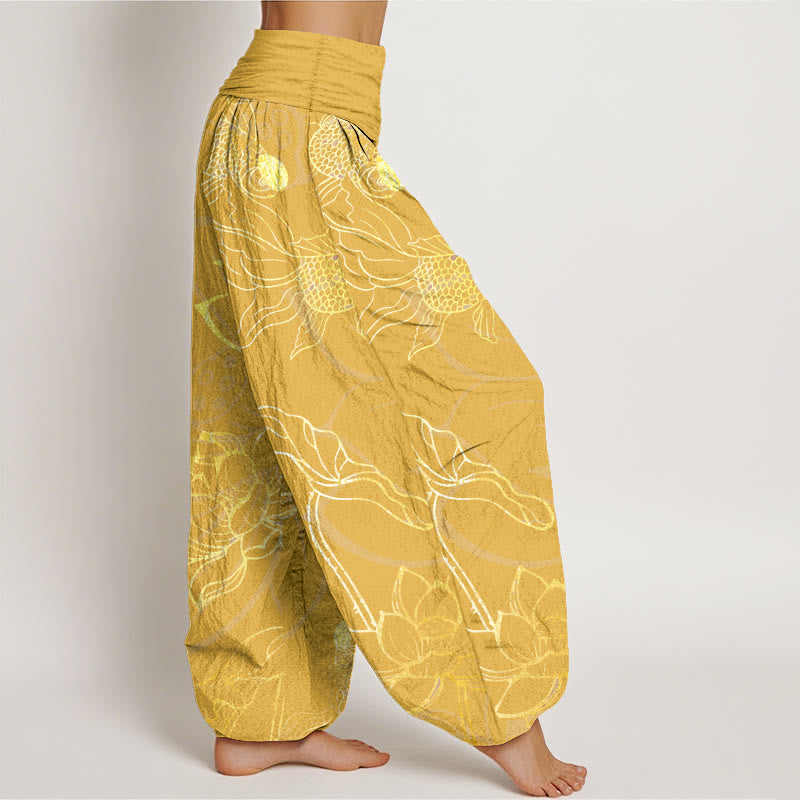 Pure Cotton Lotus Leaf Koi Fish Dames Elastische Taille Harem Broek