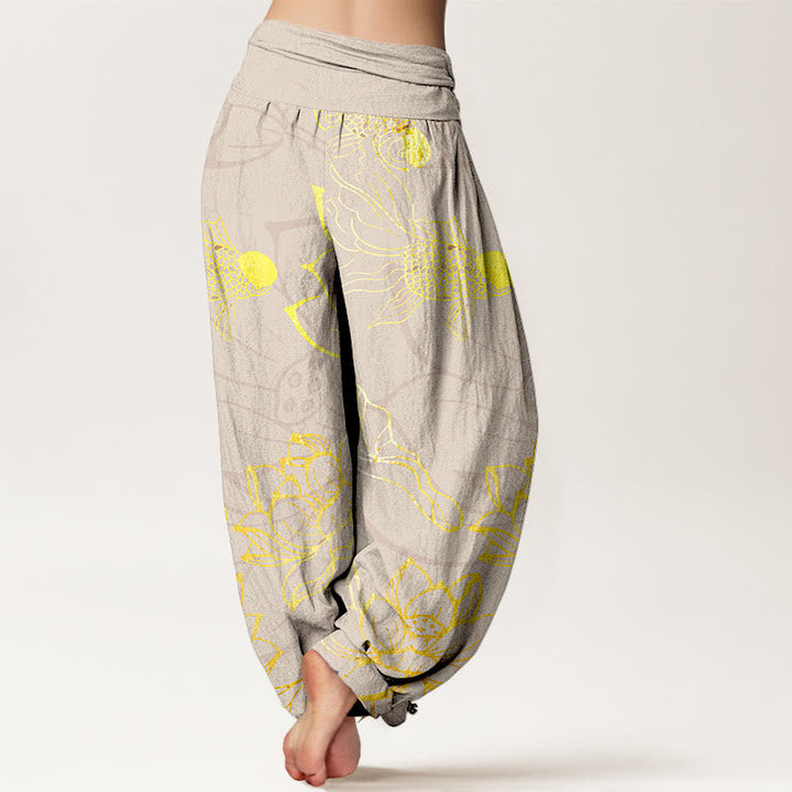 Pure Cotton Lotus Leaf Koi Fish Dames Elastische Taille Harem Broek
