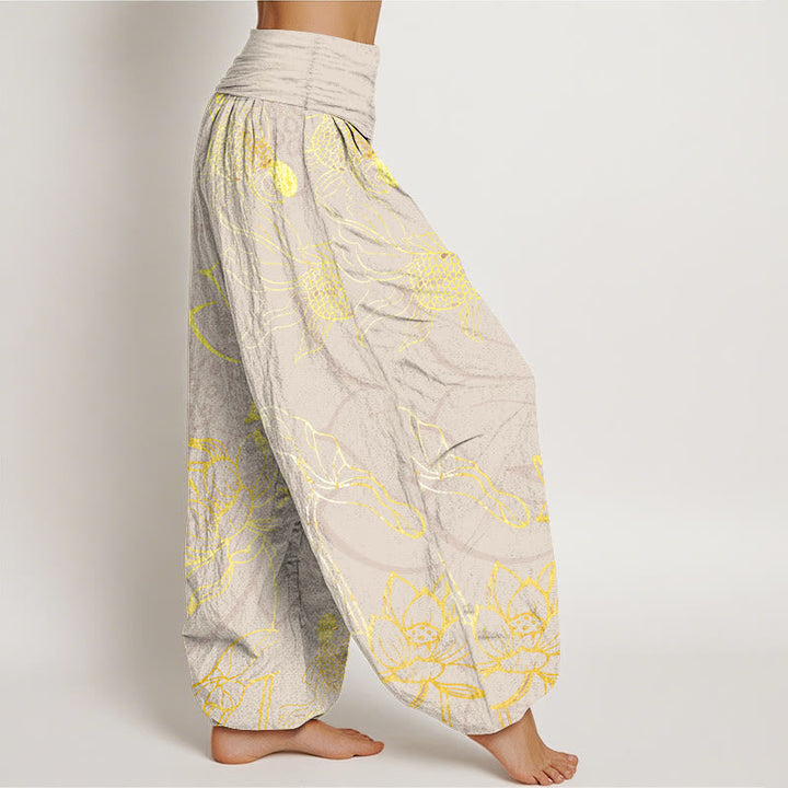 Van Dame Pure Cotton Lotus Leaf Koi Fish Dames Elastische Taille Harem Broek